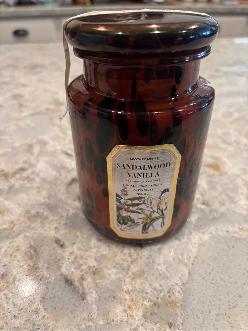 Anthropologie Apothecary 18 Sandlewood Vanilla Tortoiseshell Glass Candle 14oz